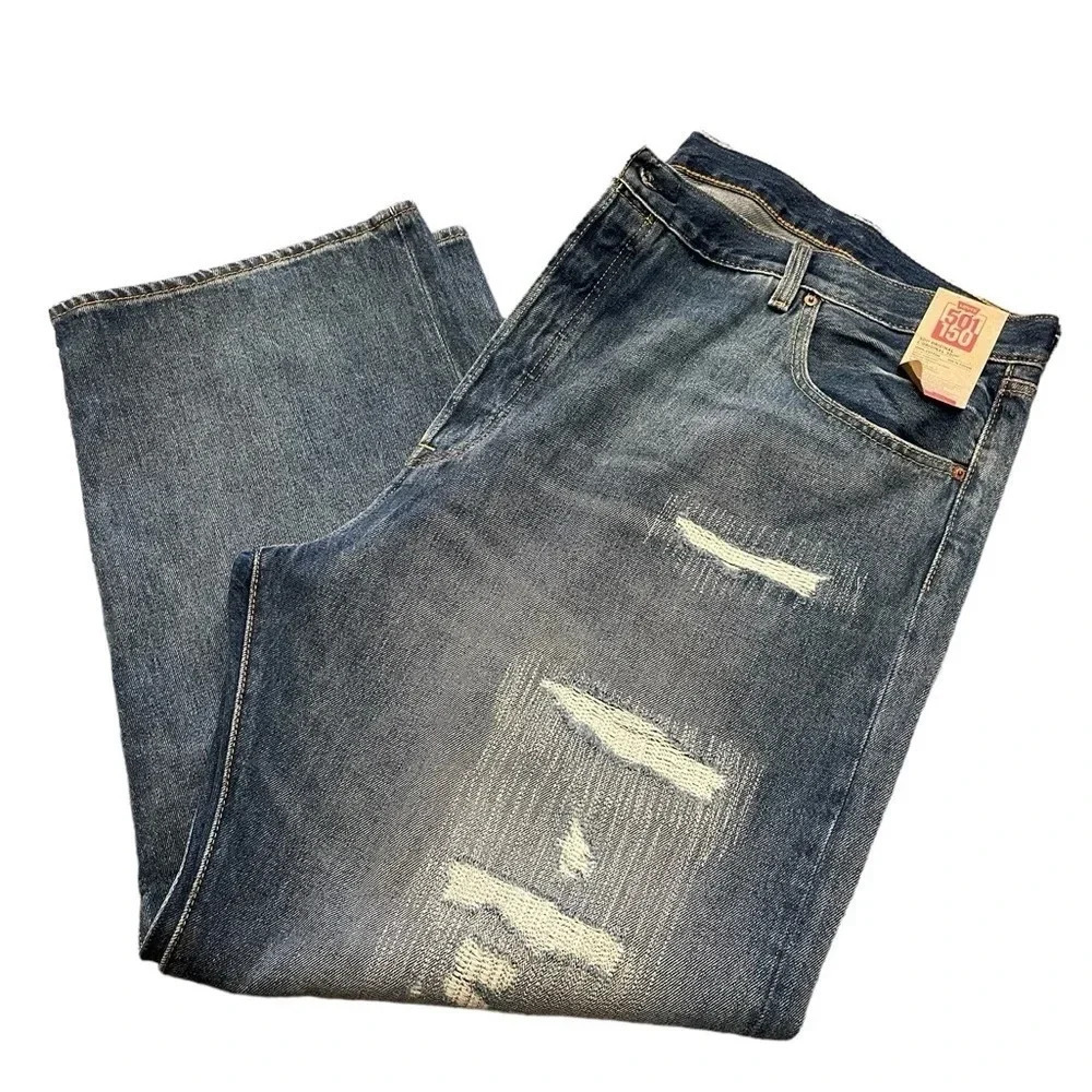 Levi’s 501 150th Anniversary Distressed Button Fly Straight Leg Jeans Size 50